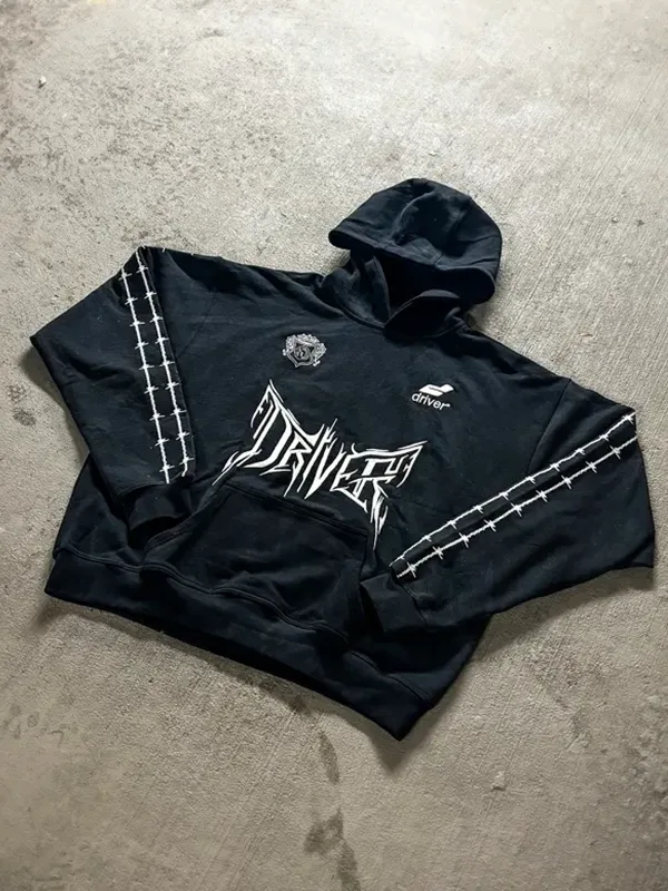 Driver Barbed-Wire Blue Oversized Hoodie