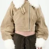 Emily In Paris S04 Camille Razat Fur Trim Suede Leather Jacket.