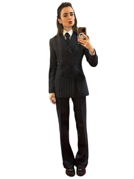 Emily In Paris S04 Lily Collins Black Striped Suit