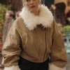 Emily in Paris S04 Camille Beige Suede Faux Fur Jacket