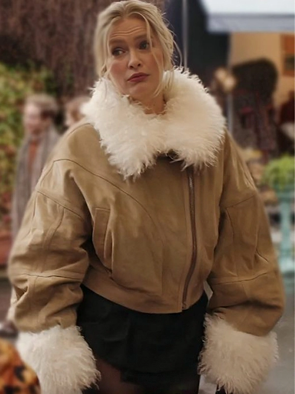 Emily in Paris S04 Camille Beige Suede Faux Fur Jacket