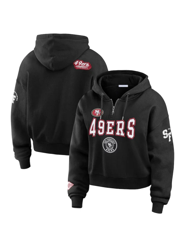 Women s Wear by Erin Andrews Black San Francisco 49ers Patch Quarter Zip Pullover Hoodie Size Medium