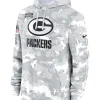 Green Bay Packers Nike Arctic Camo 2024 Salute to Service Club Fleece Pullover Hoodie Grey