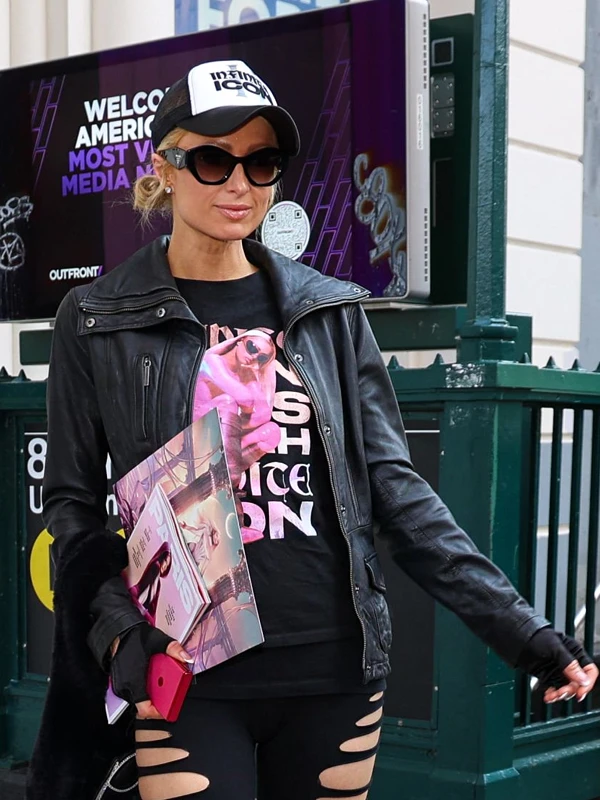 Infinite Icon Black Leather Jacket Paris Hilton