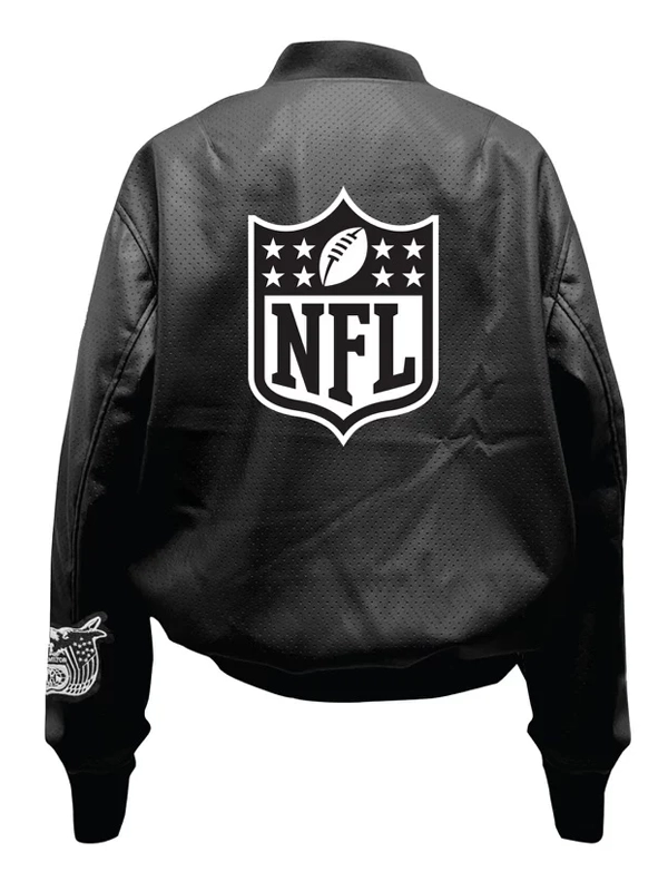 Jeff Hamilton NFL Black Leather Bomber Jacket