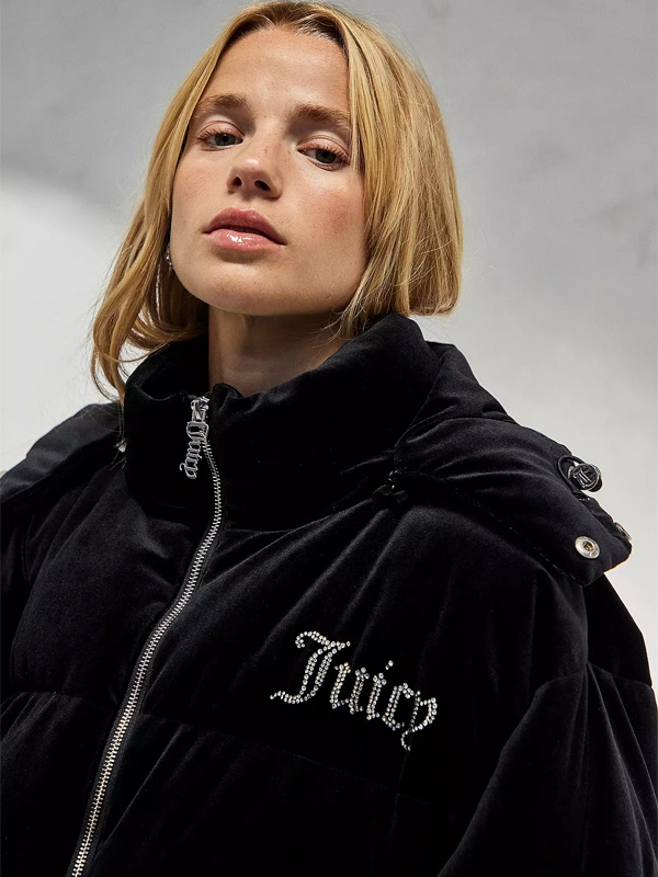 Juicy Couture Puffer Jacket Black Rosalia Hooded Puffer Jacket