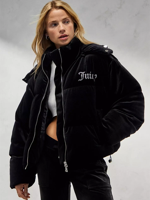 Juicy Couture Puffer Jacket Black Rosalia Hooded Puffer Jacket