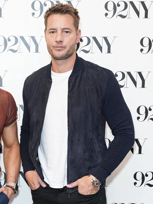 Justin Hartley Blue Suede Bomber Jacket