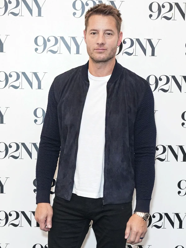 Justin Hartley Suede Bomber Jacket Blue