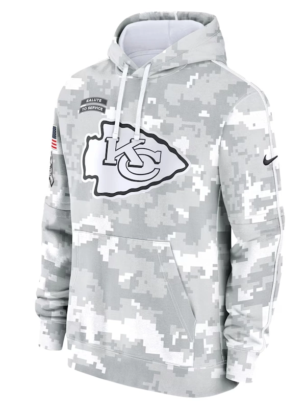 Kansas City Chiefs Nike Arctic Camo 2024 Salute to Service Club Fleece Pullover Hoodie Grey