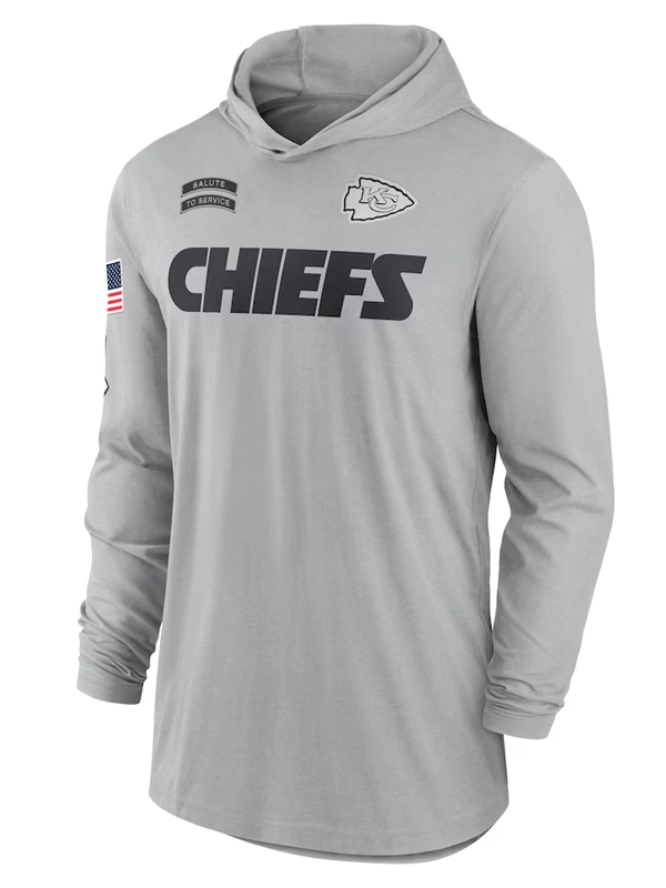 Kansas City Chiefs Nike Gray 2024 Salute to Service Lightweight Performance Long Sleeve Hooded T-Shirt