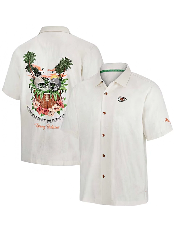 Kansas City Chiefs Tommy Bahama White Coconut Matchup Camp Throwback Button-Up Shirt