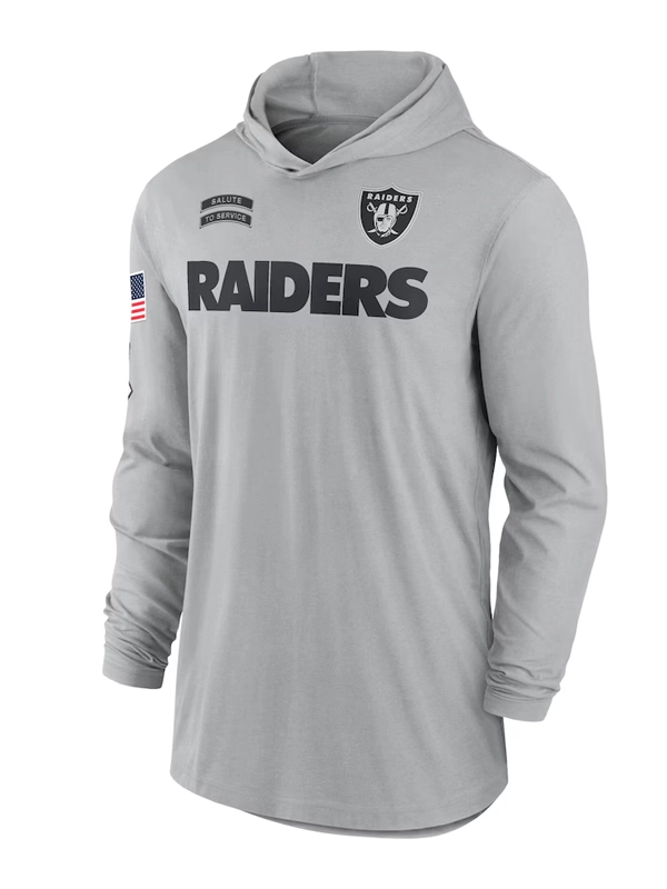 Las Vegas Raiders Nike Gray 2024 Salute to Service Lightweight Performance Long Sleeve Hooded T-Shirt