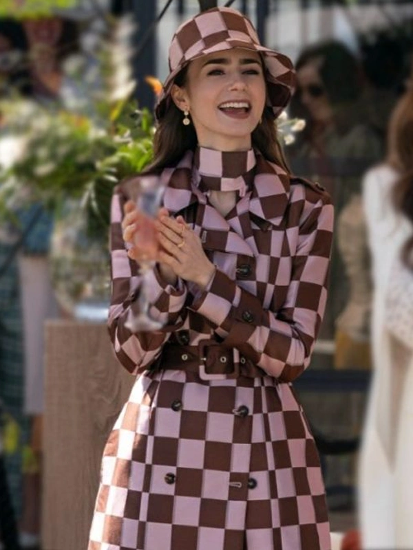 Lily Collins Emily In Paris S04 Checked Coat