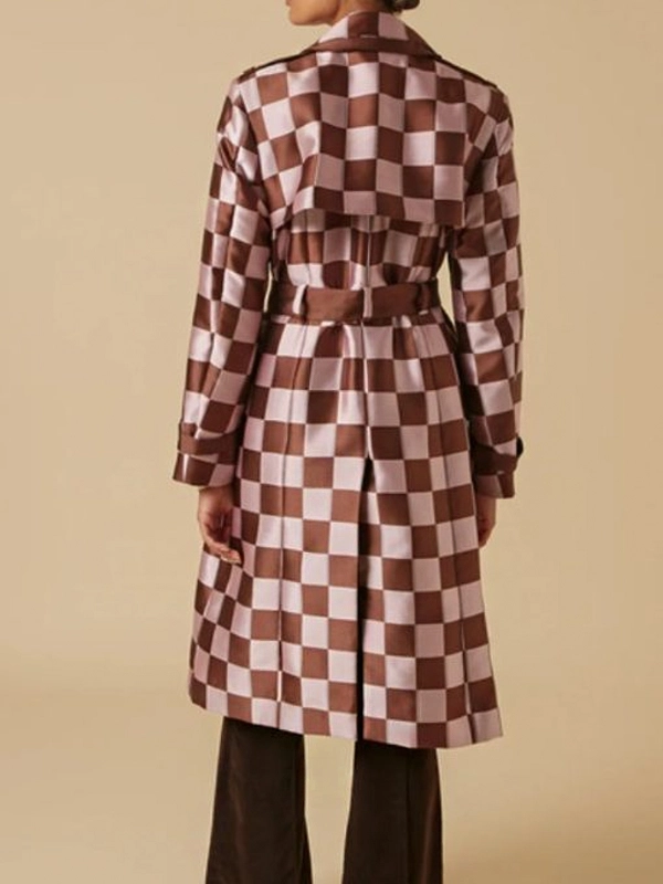 Lily Collins Emily In Paris S04 Pink and Brown Checked Coat