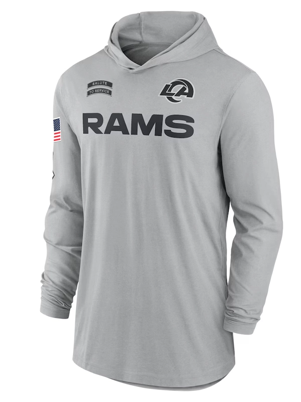 Los Angeles Rams Nike Gray 2024 Salute to Service Lightweight Performance Long Sleeve Hooded T-Shirt