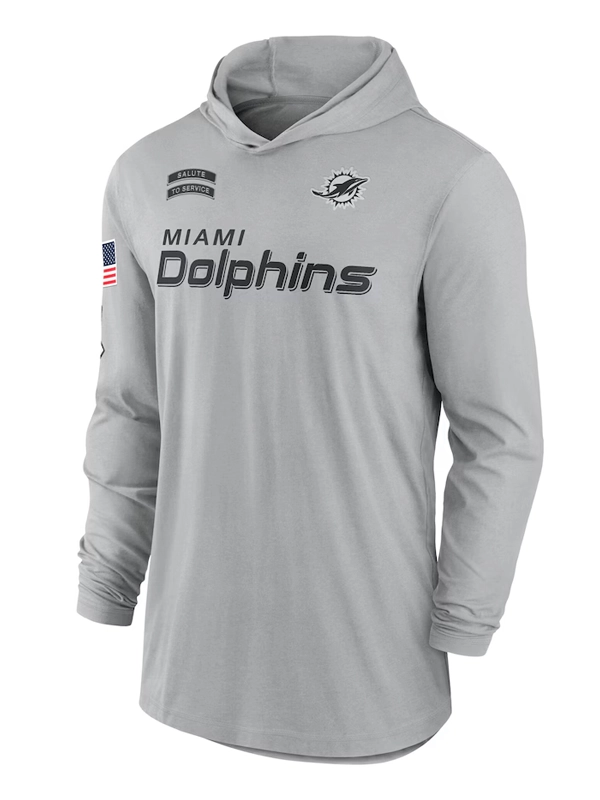 Miami Dolphins Nike Gray 2024 Salute to Service Lightweight Performance Long Sleeve Hooded T-Shirt