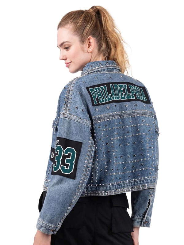 NFL G34Her By Carl Banks Game Ball Denim Jacket Philadelphia Eagles