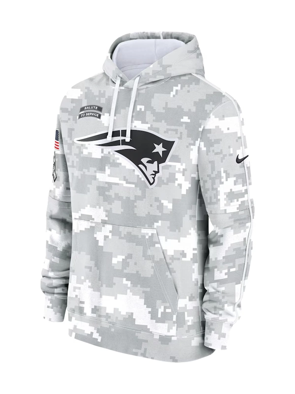 New England Patriots Nike Arctic Camo 2024 Salute to Service Club Fleece Pullover Hoodie Grey