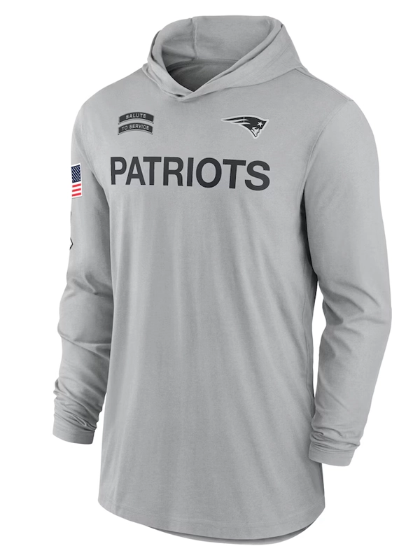 New England Patriots Nike Gray 2024 Salute to Service Lightweight Performance Long Sleeve Hooded T-Shirt