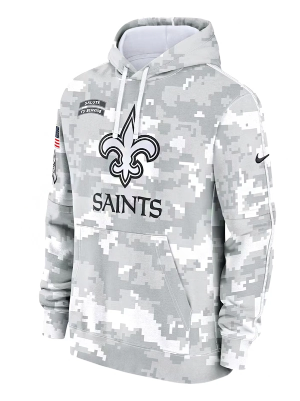 New Orleans Saints Nike Arctic Camo 2024 Salute to Service Club Fleece Pullover Hoodie Grey