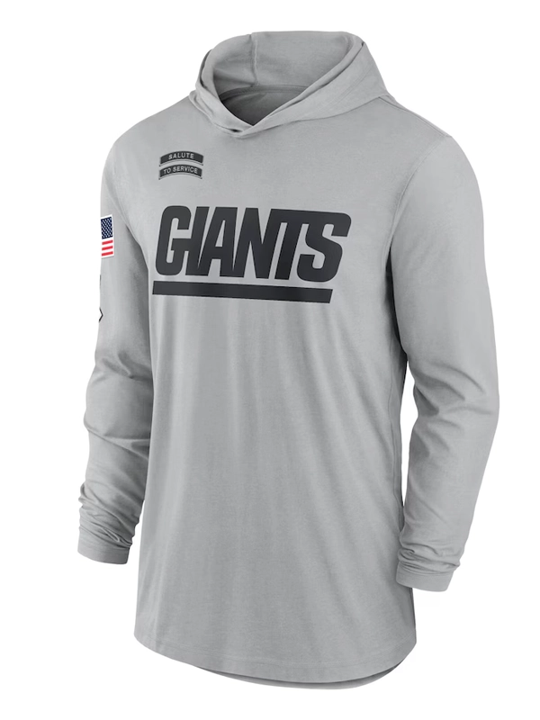 New York Giants Nike Gray 2024 Salute to Service Lightweight Performance Long Sleeve Hooded T-Shirt