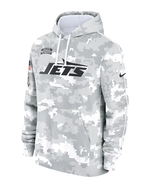 New York Jets Nike Arctic Camo 2024 Salute to Service Club Fleece Pullover Hoodie Grey