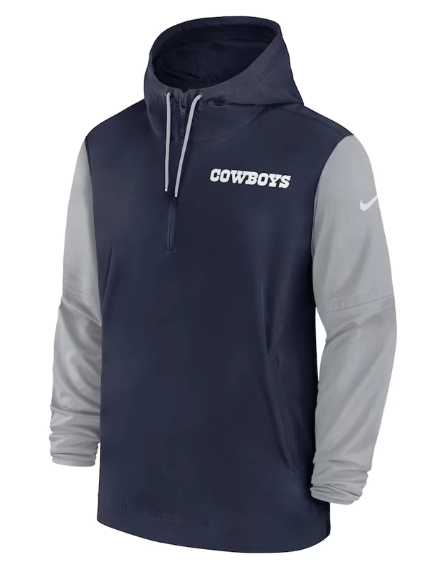 Nike Dallas Cowboys Blue and Grey Sideline Pre-Game Half-Zip Hoodie Jacket