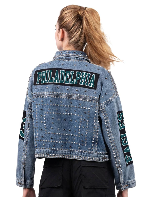 Officially Licensed NFL G34Her By Carl Banks Game Ball Denim Jacket - Eagles