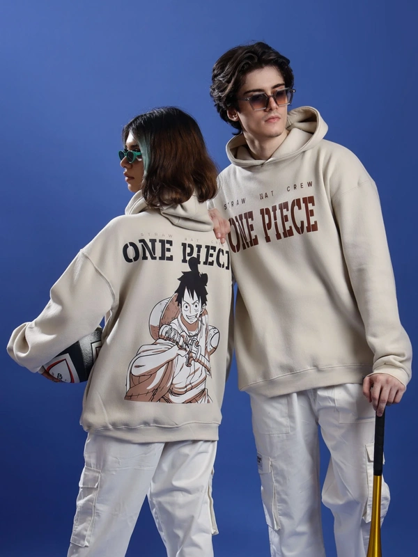 One Piece Beige Pullover Hoodie