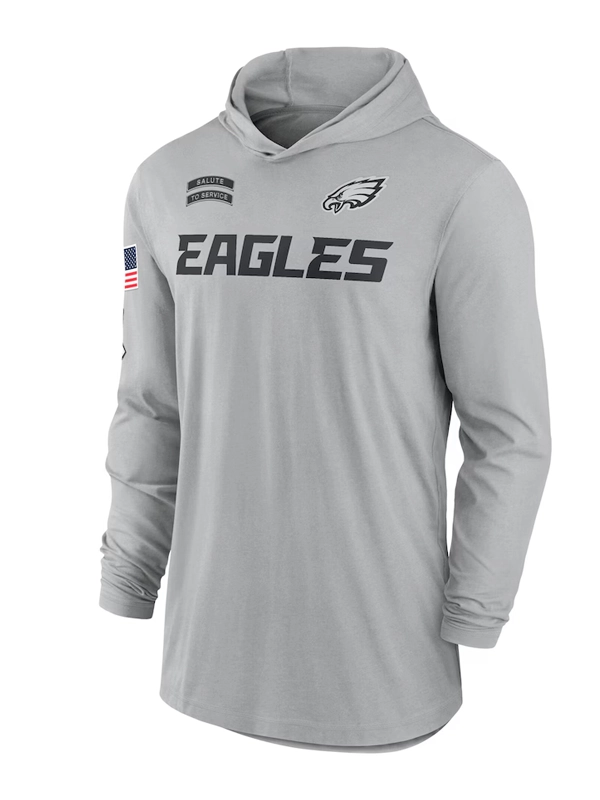 Philadelphia Eagles Nike Gray 2024 Salute to Service Lightweight Performance Long Sleeve Hooded T-Shirt