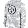 Pittsburgh Steelers Nike Arctic Camo 2024 Salute to Service Club Fleece Pullover Hoodie Grey