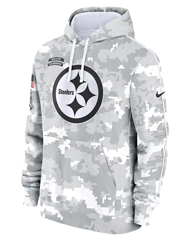 Pittsburgh Steelers Nike Arctic Camo 2024 Salute to Service Club Fleece Pullover Hoodie Grey