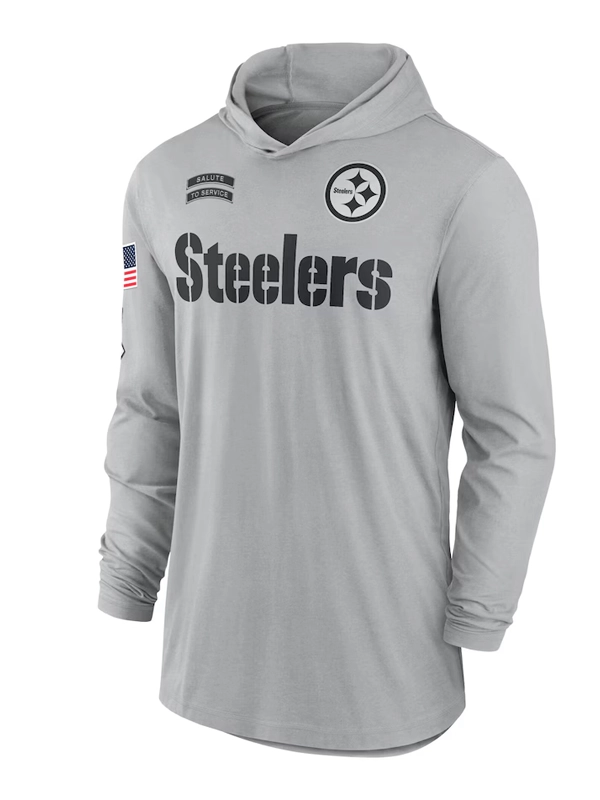 Pittsburgh Steelers Nike Gray 2024 Salute to Service Lightweight Performance Long Sleeve Hooded T-Shirt