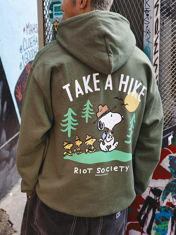 Riot Society Peanuts Snoopy Take a Hike Green Hoodie