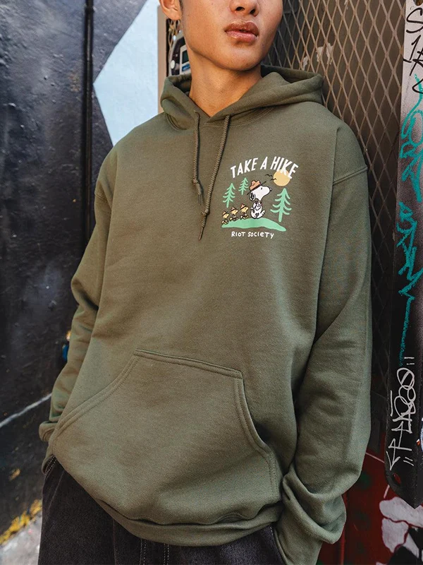 Riot Society Peanuts Snoopy Take a Hike Hoodie Green