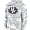 San Francisco 49ers Nike Arctic Camo 2024 Salute to Service Club Fleece Pullover Hoodie Grey