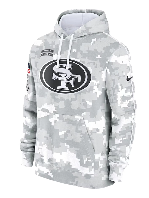 San Francisco 49ers Nike Arctic Camo 2024 Salute to Service Club Fleece Pullover Hoodie Grey