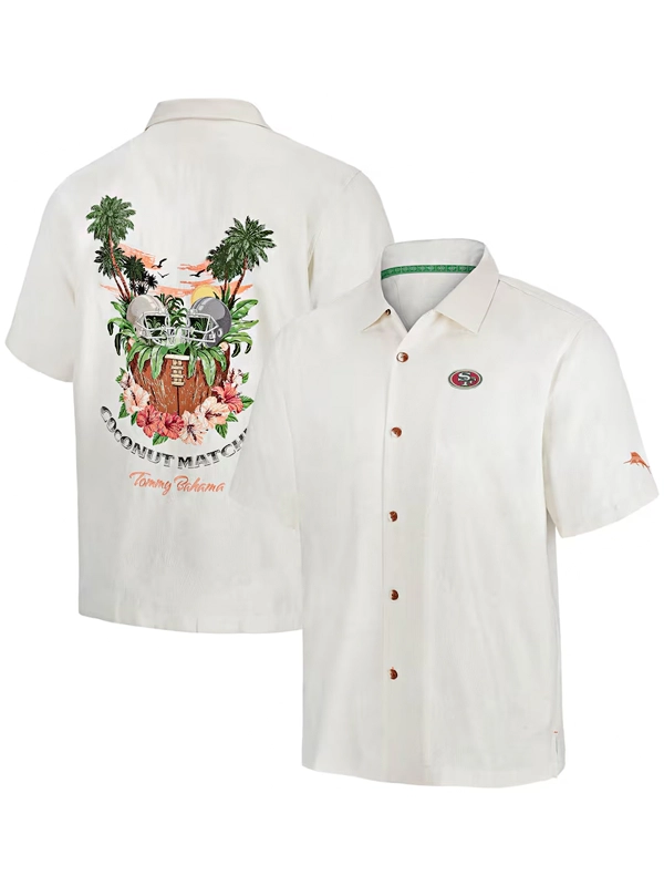 San Francisco 49ers Tommy Bahama White Coconut Matchup Camp Throwback Button-Up Shirt