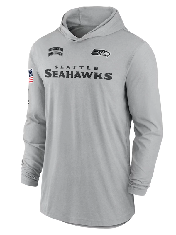 Seattle Seahawks Nike Gray 2024 Salute to Service Lightweight Performance Long Sleeve Hooded T-Shirt