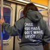 Smile You Made Gods Wake Up List Grey Oversized Hoodie