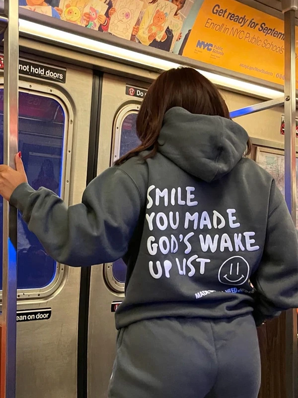 Smile You Made Gods Wake Up List Grey Oversized Hoodie