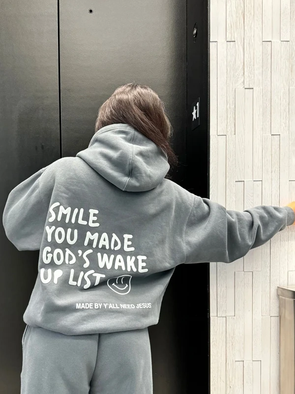 Smile You Made Gods Wake Up List Oversized Grey Hoodie