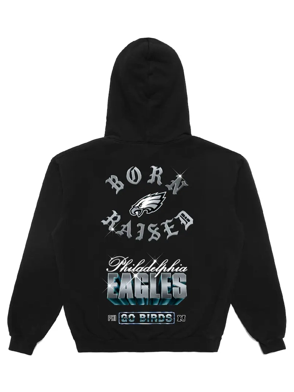 Unisex Born x Raised Black Philadelphia Eagles Chrome Rocker Pullover Hoodie