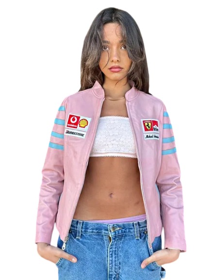 Vintage Rarest Pink Ferrari Racing Leather Jacket