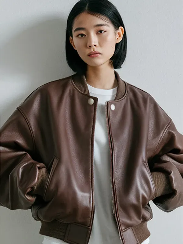 Vintage Copper Leather Oversized Bomber Jacket store