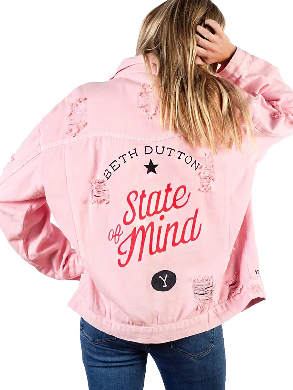 Yellowstone Beth Dutton State of Mind Wren + Glory Hand Painted Pink Denim Jacket