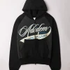 Adidem Asterisks Cursive Chainstitch Ribbon Hoodie Black