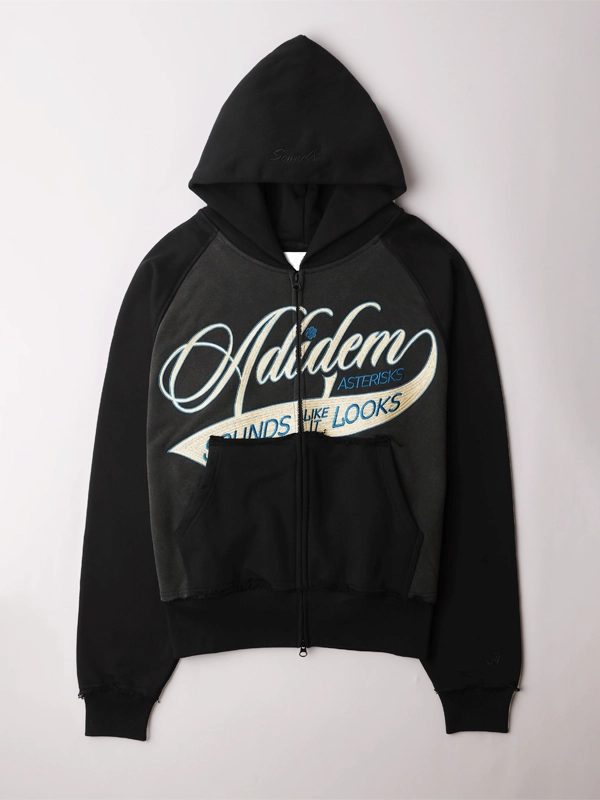 Adidem Asterisks Cursive Chainstitch Ribbon Hoodie Black