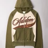 Adidem Asterisks Cursive Chainstitch Ribbon Hoodie Olive